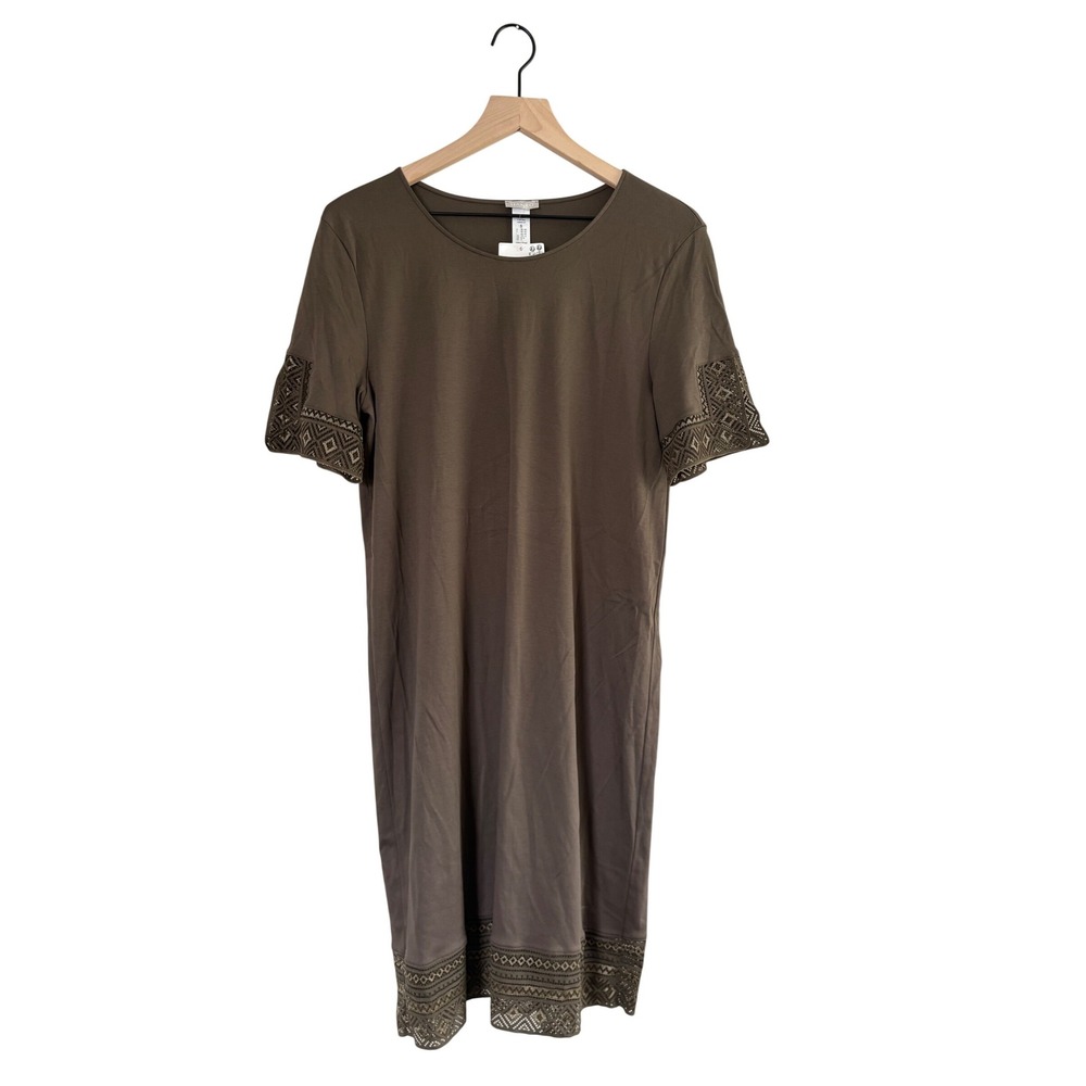 Hanro Cotton Lace Trim Nightdress Loungewear Dress Brown Small NEW